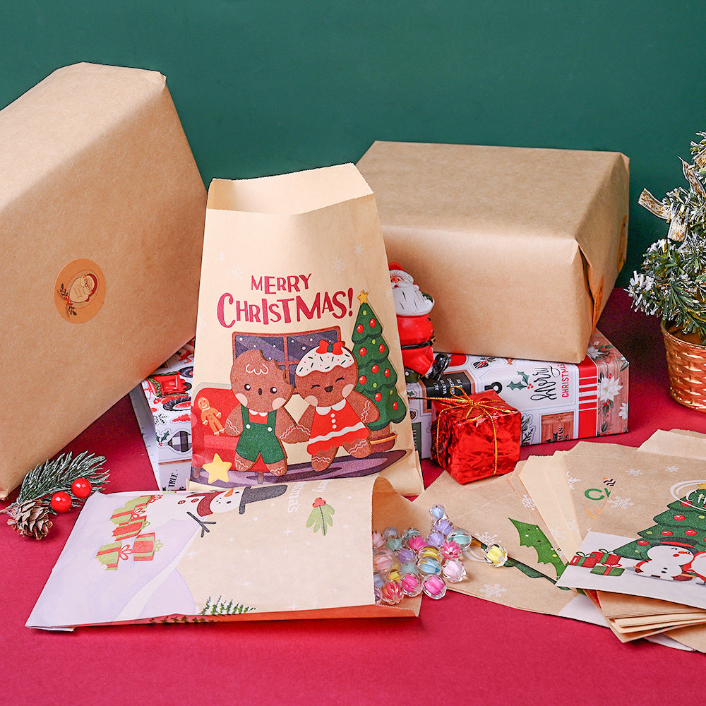 Christmas Kraft Paper Gift Bags with Sealing Stickers