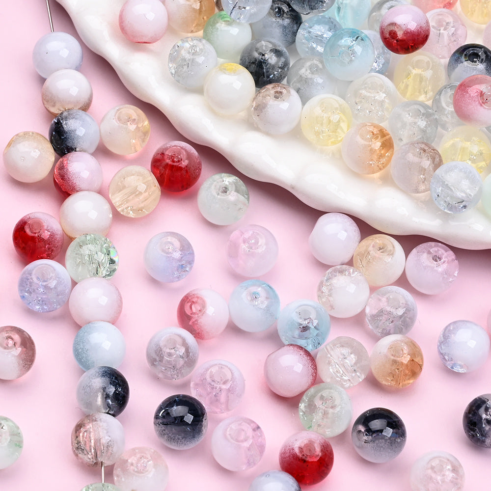 100pcs 8mm Translucent Crackle Glass Beads