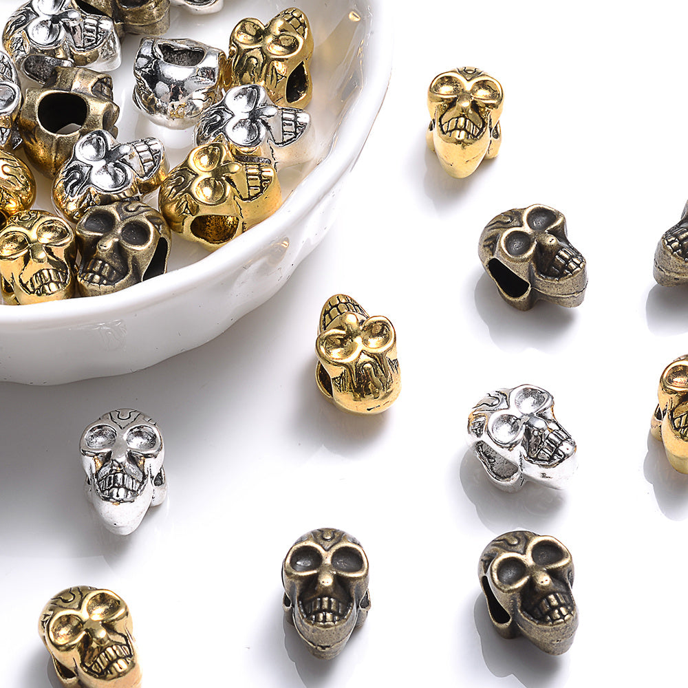 Retro 3D Alloy Skull Spacer Beads