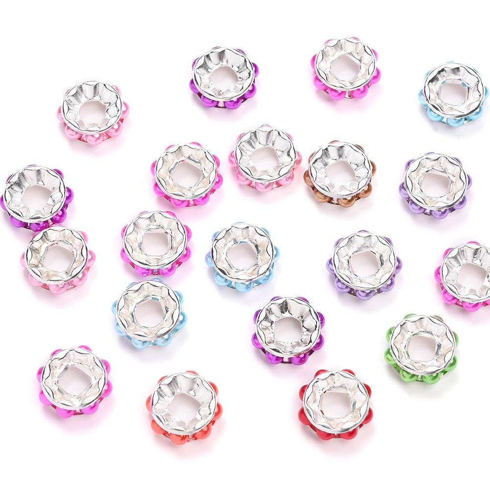 20PCS 12mm Round Acrylic & Rhinestone Spacer Bead Set