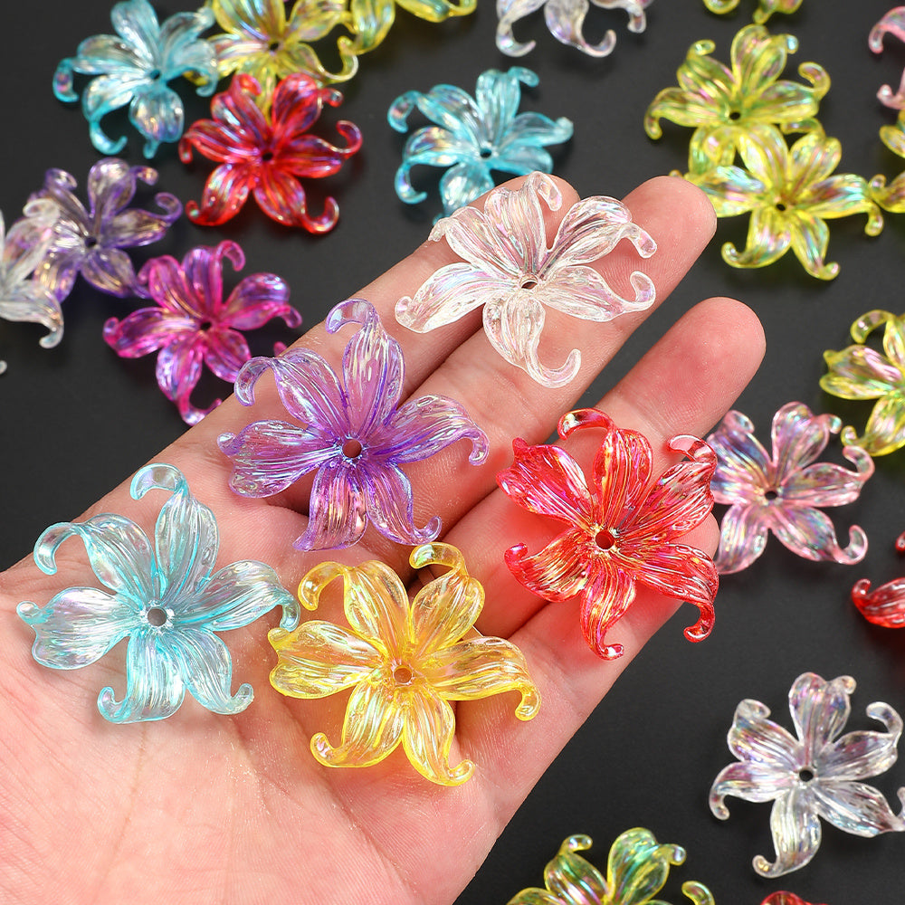60pcs/box 37x42mm Fleur-de-lis AB Sparkling Flower Beads