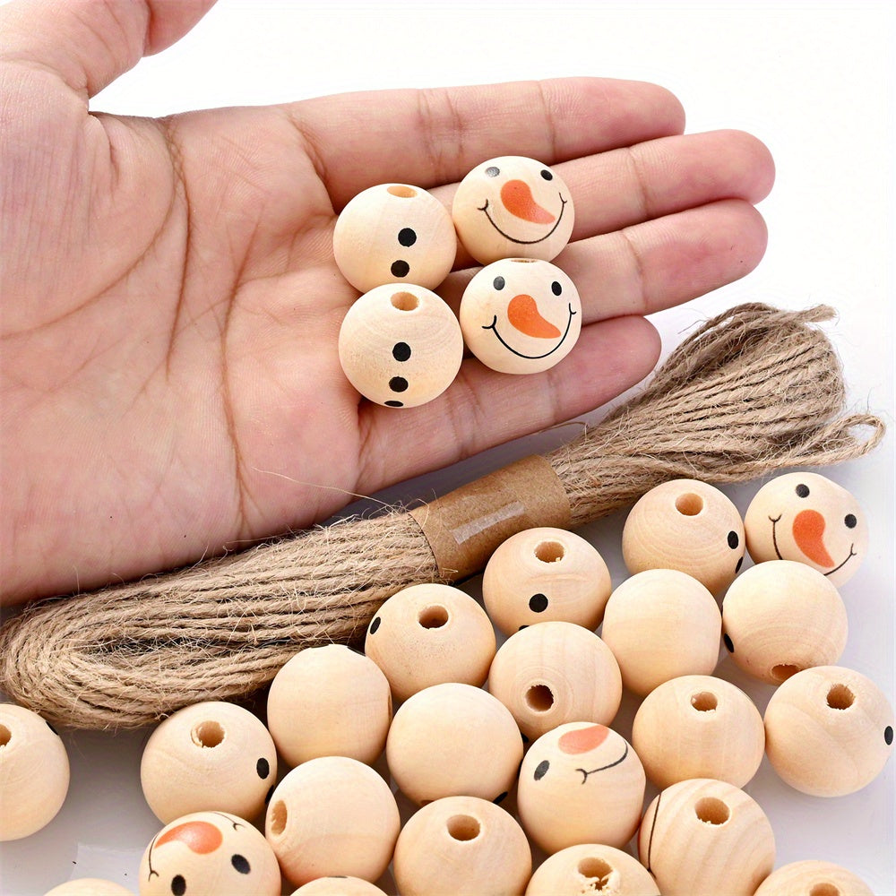 50pcs 19mm Christmas Wooden Beads with String