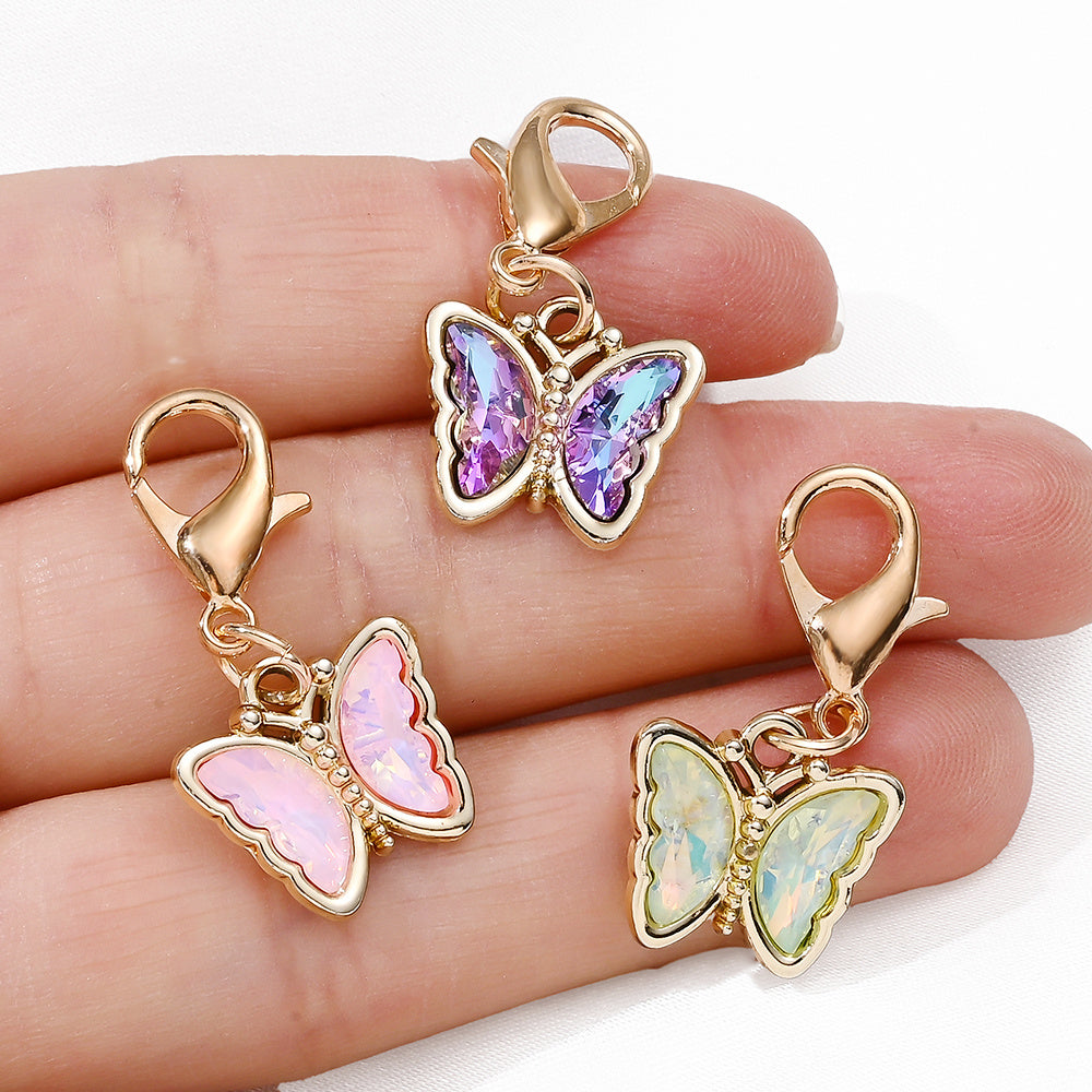 18PCS Multicolor Rhinestone Butterfly Mini Keychain Set