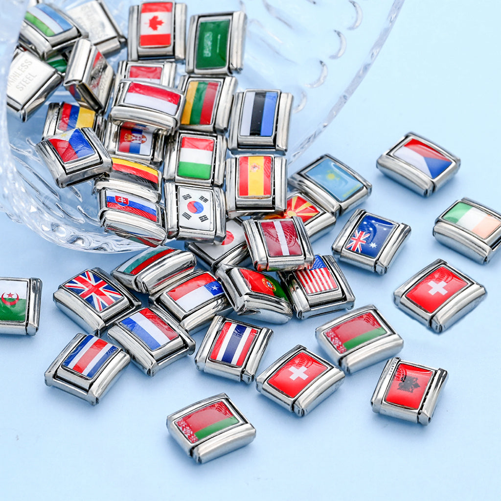 World Flag Alloy Bracelet Module