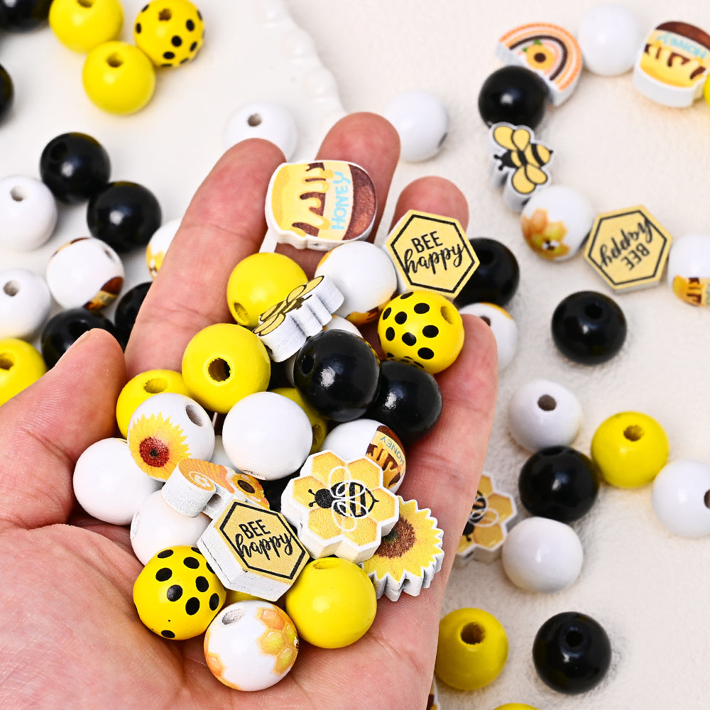 Summer Bee-Themed Wooden Beads