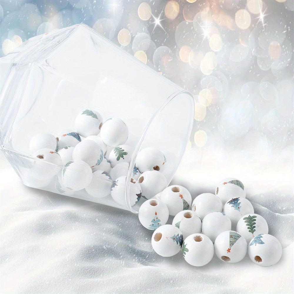 10pcs 16mm Christmas Tree Pattern Wooden Round Beads