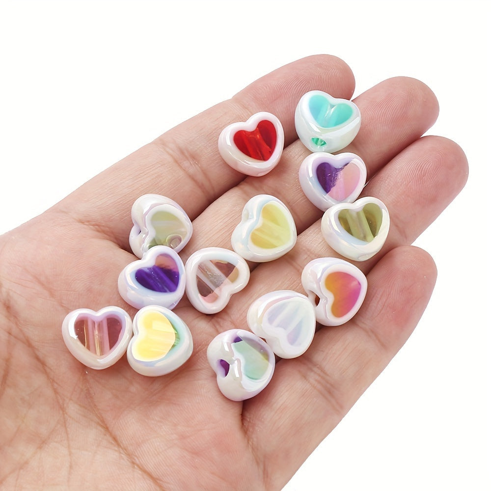 10PCS 12×15mm Sparkling Valentine's Day Heart Acrylic Bead Set