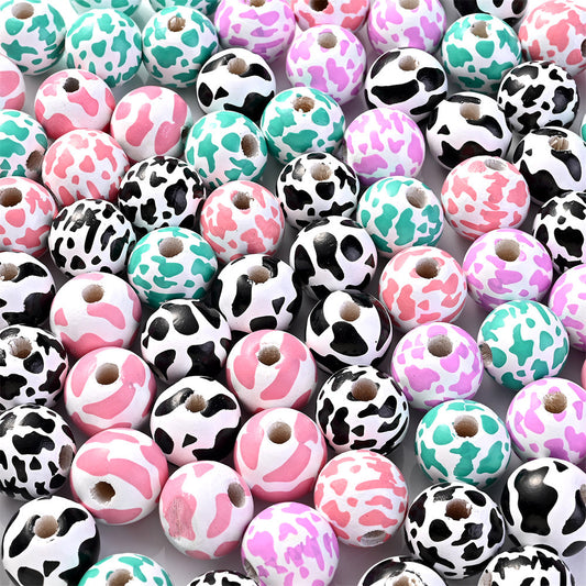Cow / Leopard Print Wooden Spacer Beads, 10pcs