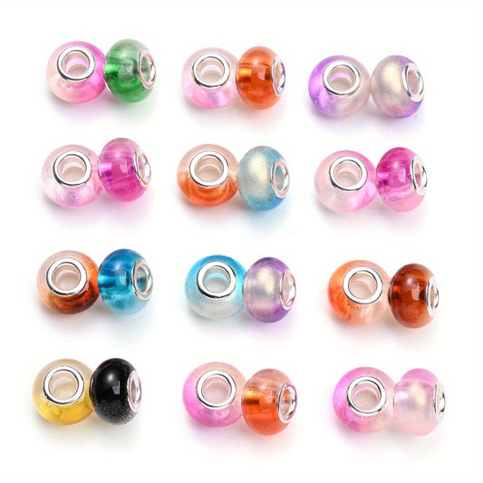30pcs 9x14mm Colorful Gradient Glitter Acrylic Spacer Beads