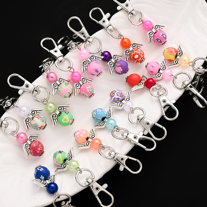 24pcs Clay Bead Angel Keychain Charms
