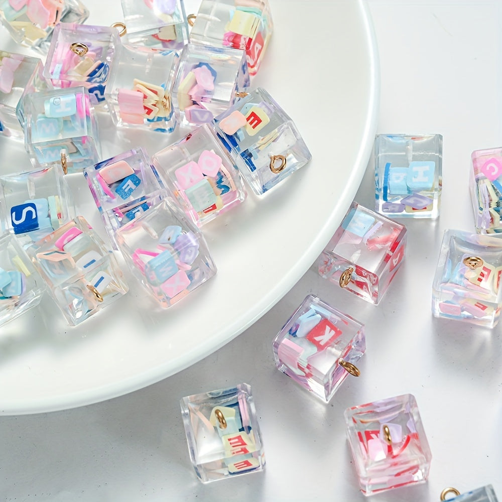 Clear Resin Square Alphabet Pendants