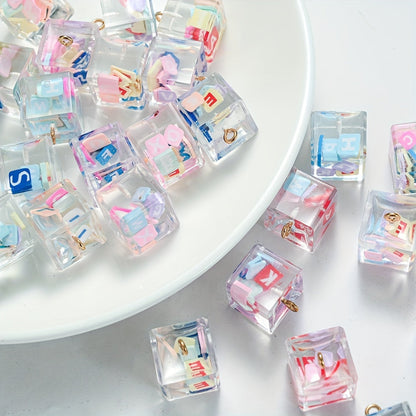 Clear Resin Square Alphabet Pendants