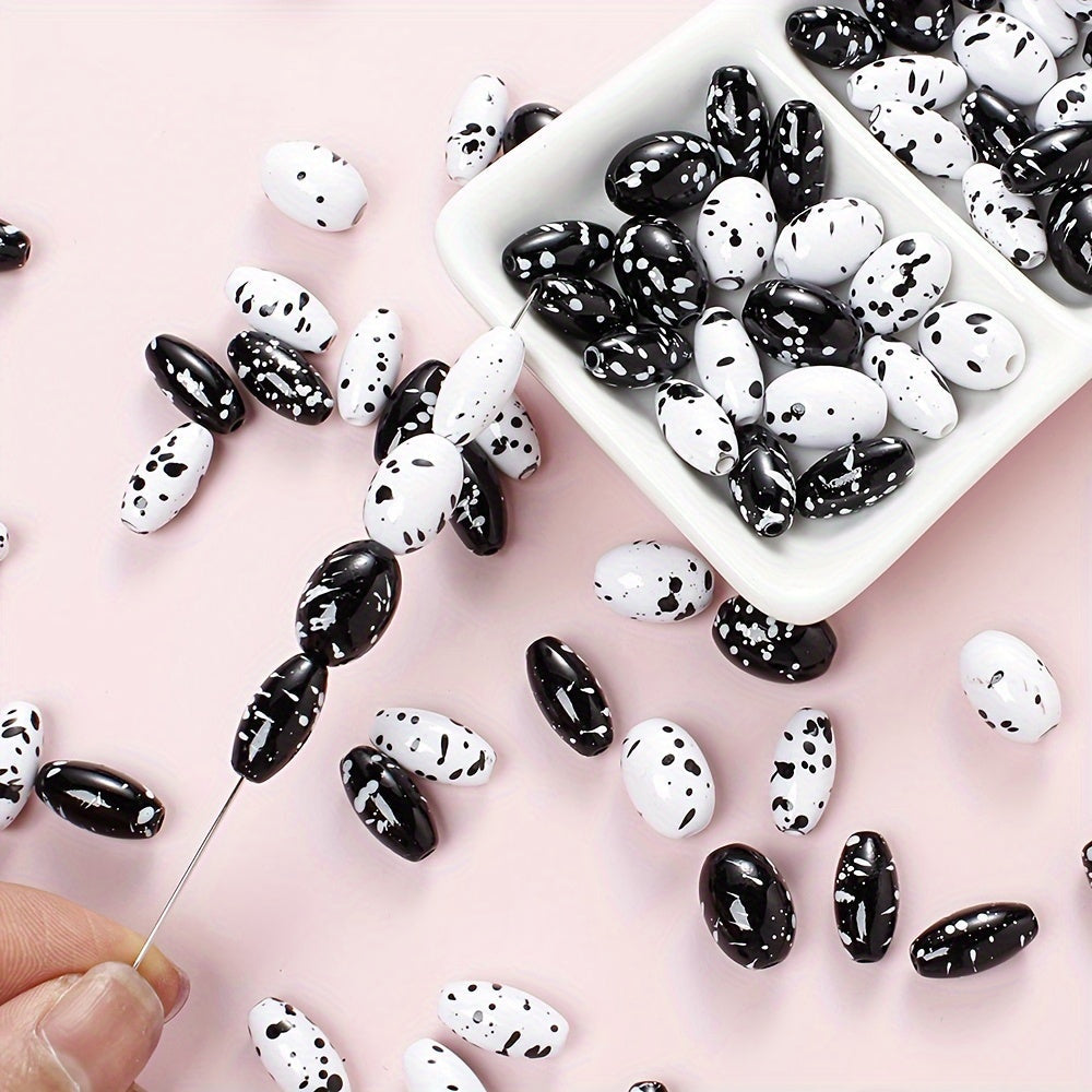 Artistic Splatter Design Acrylic Oval Beads