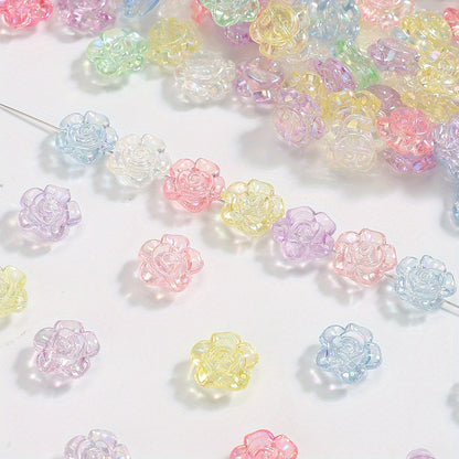 100pcs 12mm Gradient Color Rose Flower Acrylic Beads