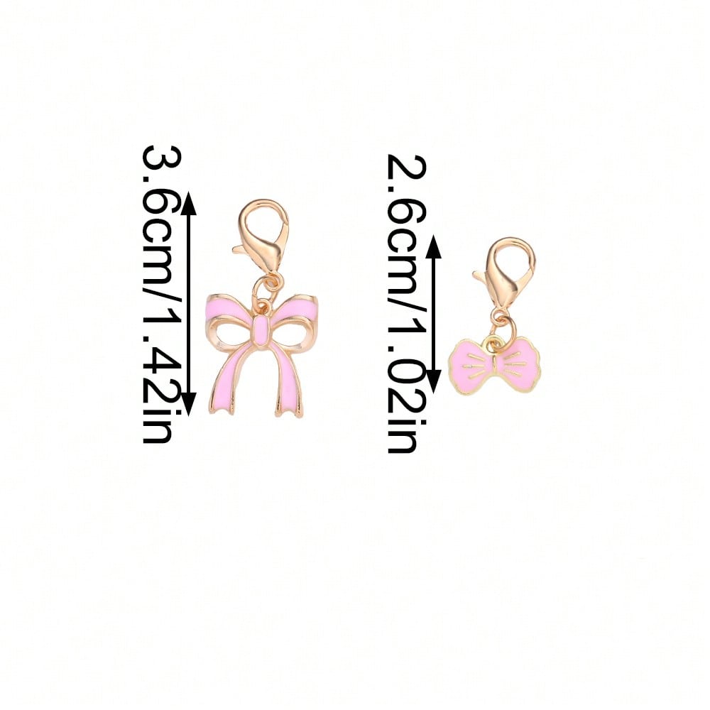 10-Piece Random Pink Bow Enamel Charms with Lobster Clasps