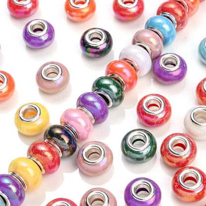 50pcs Large Hole Flat Round Acrylic Beads