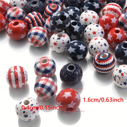 10PCS 16mm Red & Blue Wavy Star Wooden Bead Set