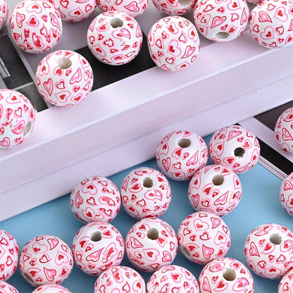 16mm Wooden Beads (5pcs) - Heart Pattern Spacer Beads