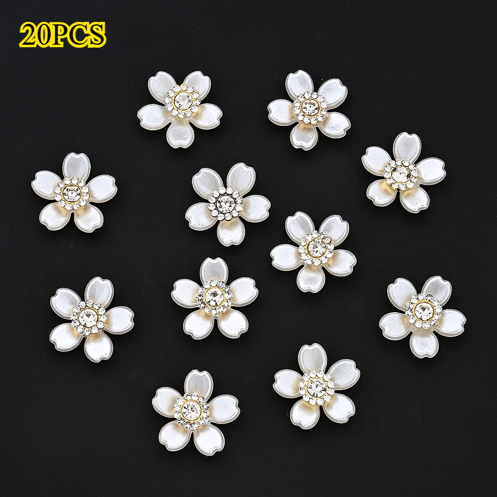 20pcs 18mm White Rhinestone Acrylic Flower Flatback Beads