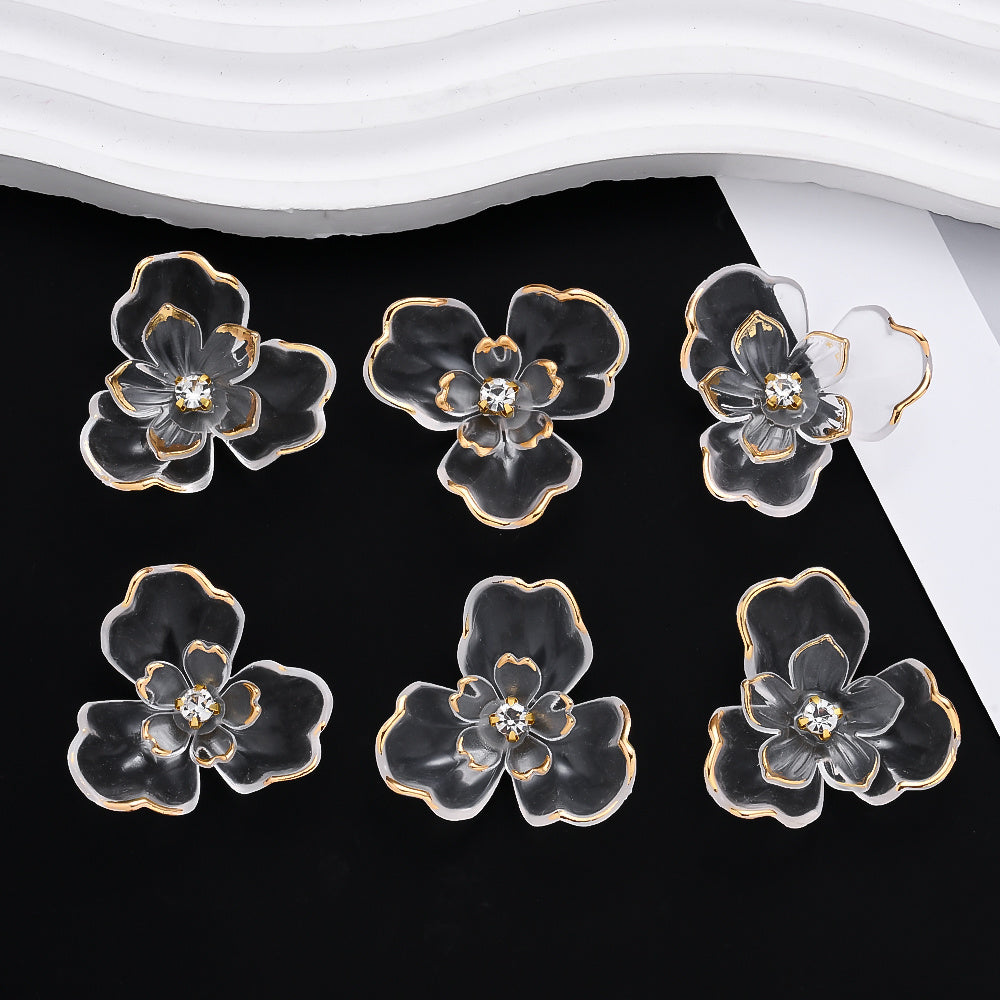 10pcs 36x39mm Double-Layer Transparent Floral Acrylic Patch Beads