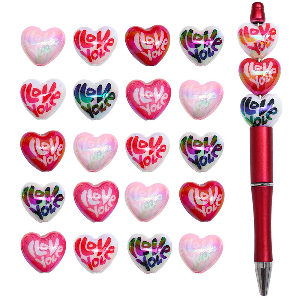 20pcs 20x22mm Acrylic 'I Love You' Letter Heart Beads