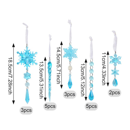 18-Piece Christmas Transparent Snowflake & Waterdrop Acrylic Pendants