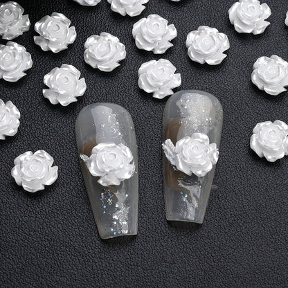 50/100-Piece 6/8/10 mm White Camellia Flatback Beads
