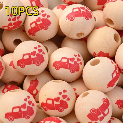 10pcs 16mm Valentine's Day Wooden Round Beads