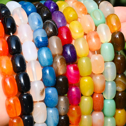 28pcs/strand 10x14mm Natural Agate Barrel Beads