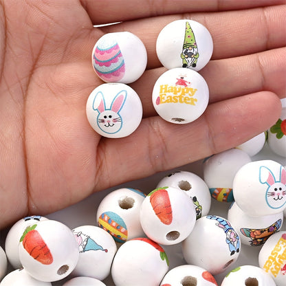 10PCS 16mm Happy Easter Wooden Bead Set