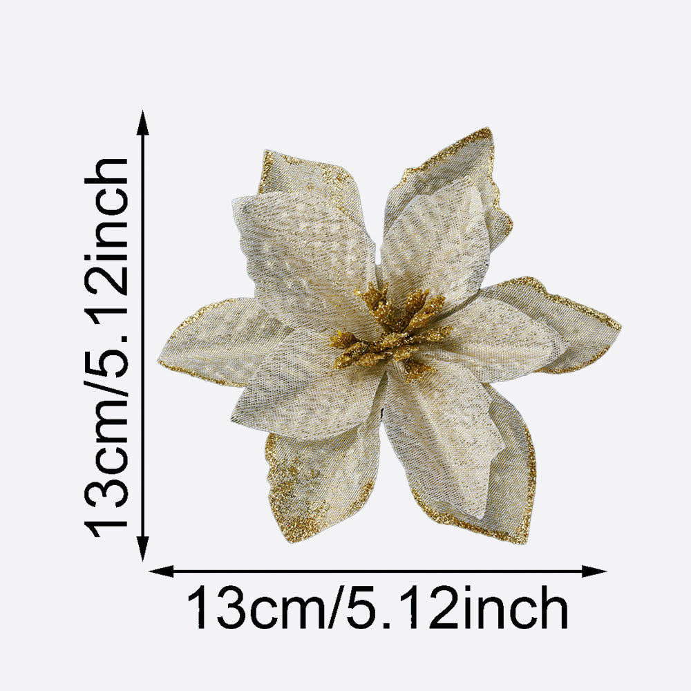 10PCS 13×13cm Gold & Red Glitter Christmas Flower Picks