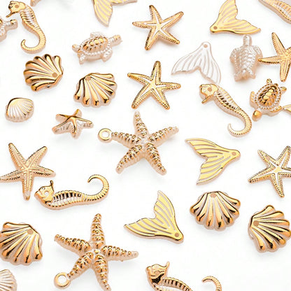 Boho Acrylic Ocean Golden Edge Starfish Turtle Charms