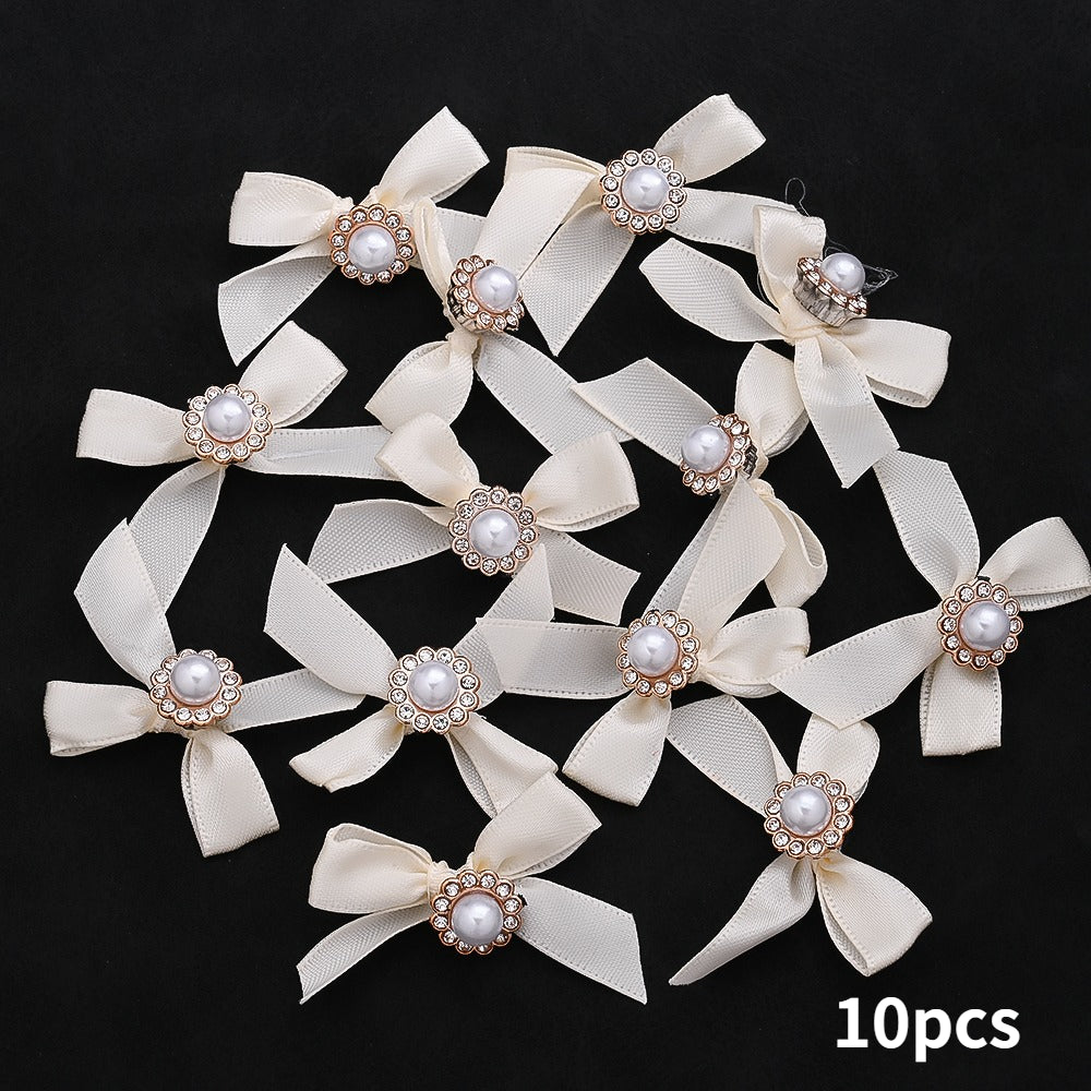 10PCS 4×5cm Pearl Ribbon Bow Rhinestone Appliques