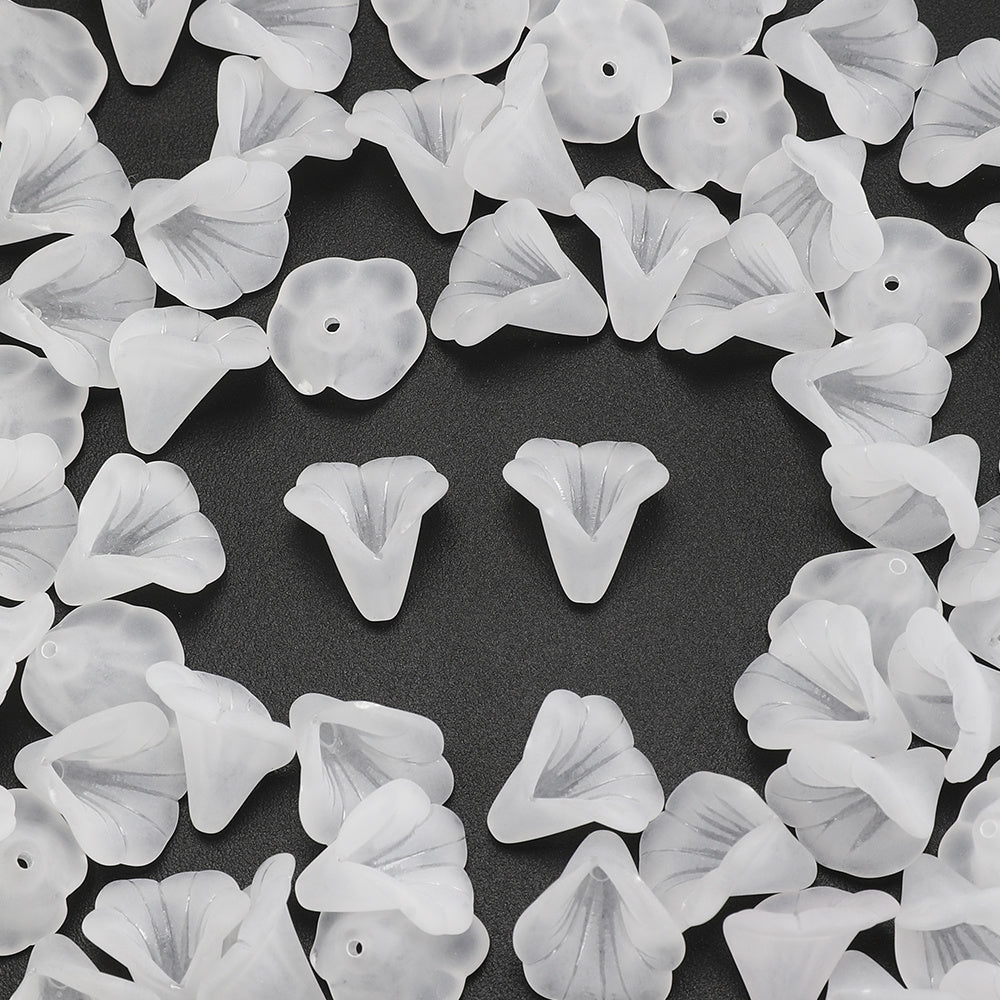 50pcs/set 10x15mm Frosted White Acrylic Flower Beads