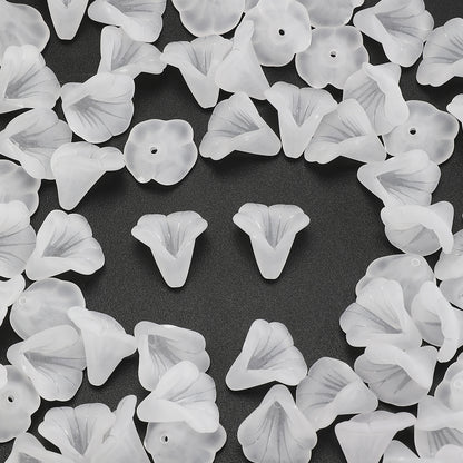 50pcs/set 10x15mm Frosted White Acrylic Flower Beads