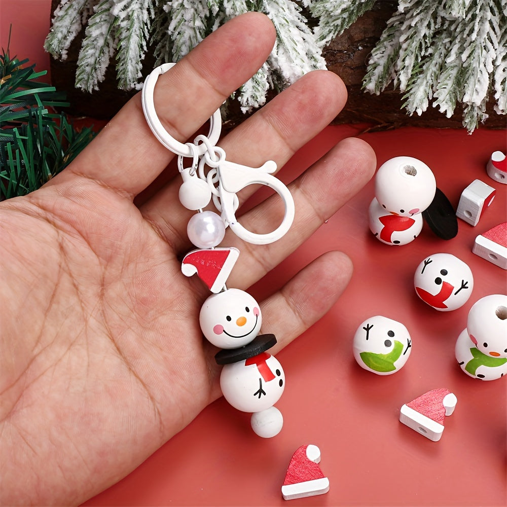 5pcs Christmas Snowman Wooden Round Beads