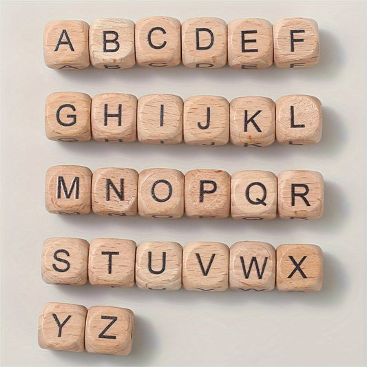 10-Piece 12 mm Square Alphabet Letter Wooden Beads