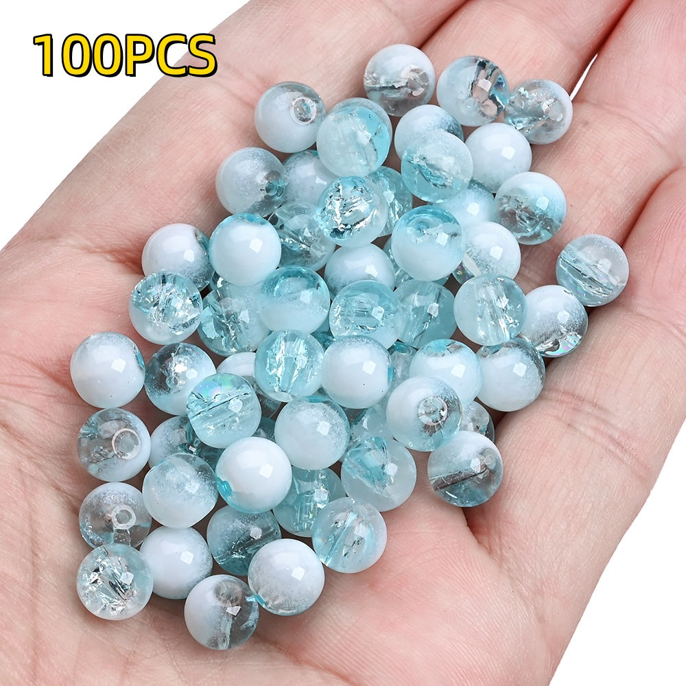 100pcs 8mm Translucent Crackle Glass Beads