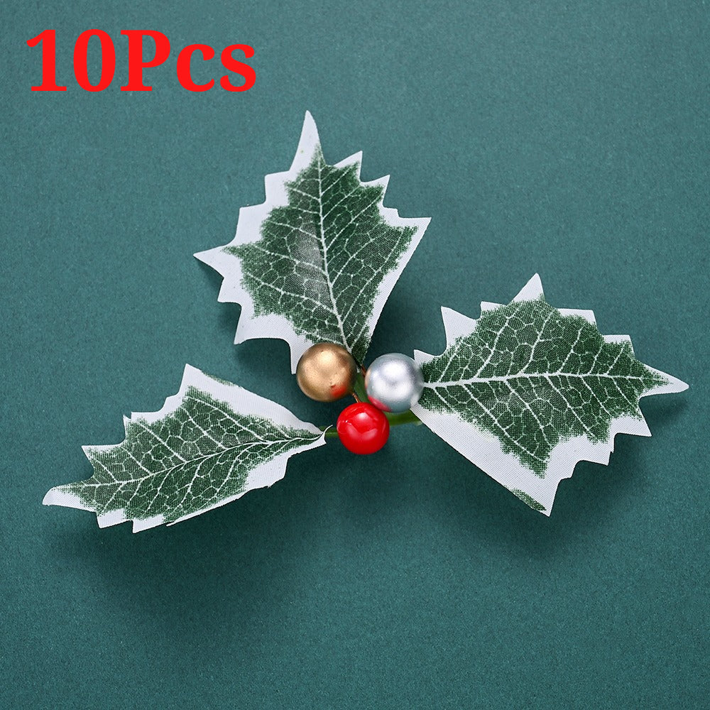 10PCS 5.5×6.5cm Christmas Holly Leaf & Berry Picks