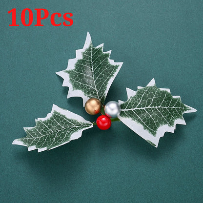 10PCS 5.5×6.5cm Christmas Holly Leaf & Berry Picks