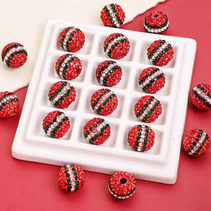 Red Striped Round Acrylic Faux Diamond Beads