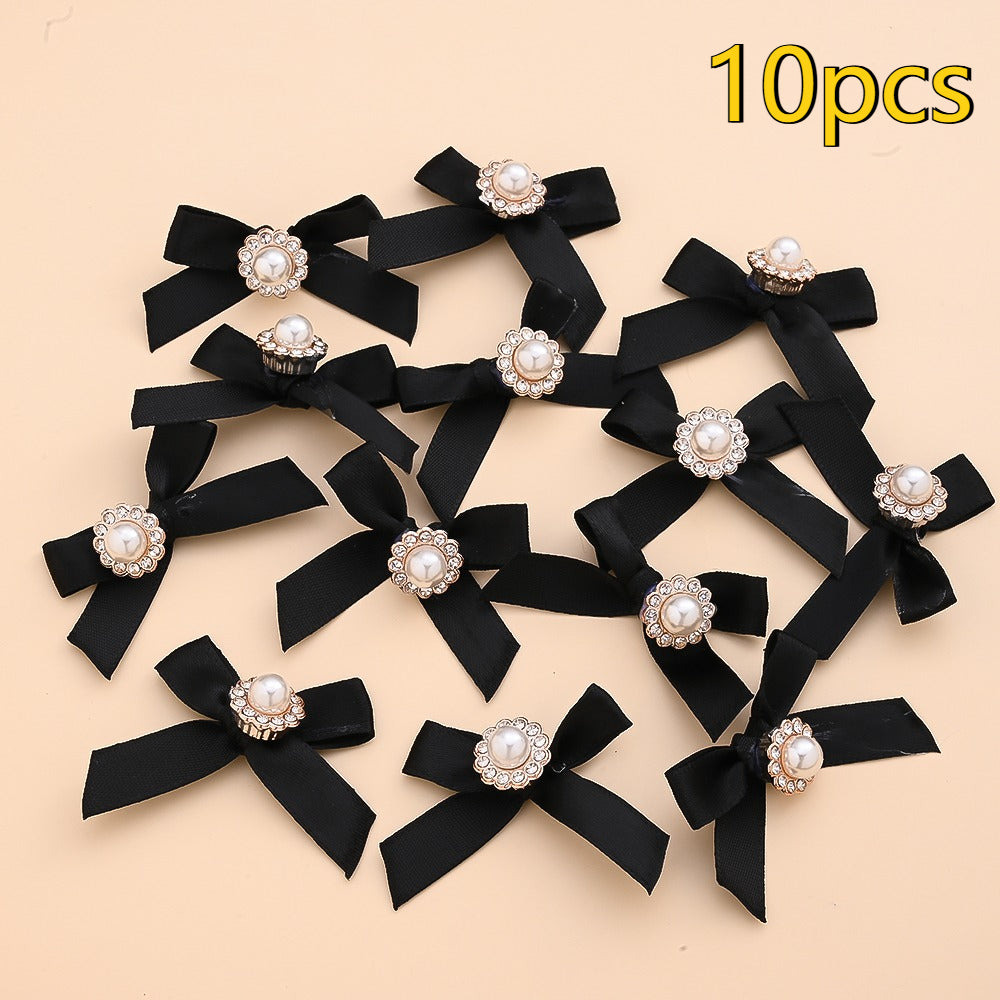 10PCS 4×5cm Pearl Ribbon Bow Rhinestone Appliques