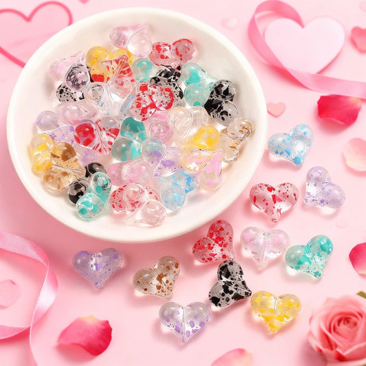 10pcs 17x21mm Starry Sky Heart Acrylic Beads