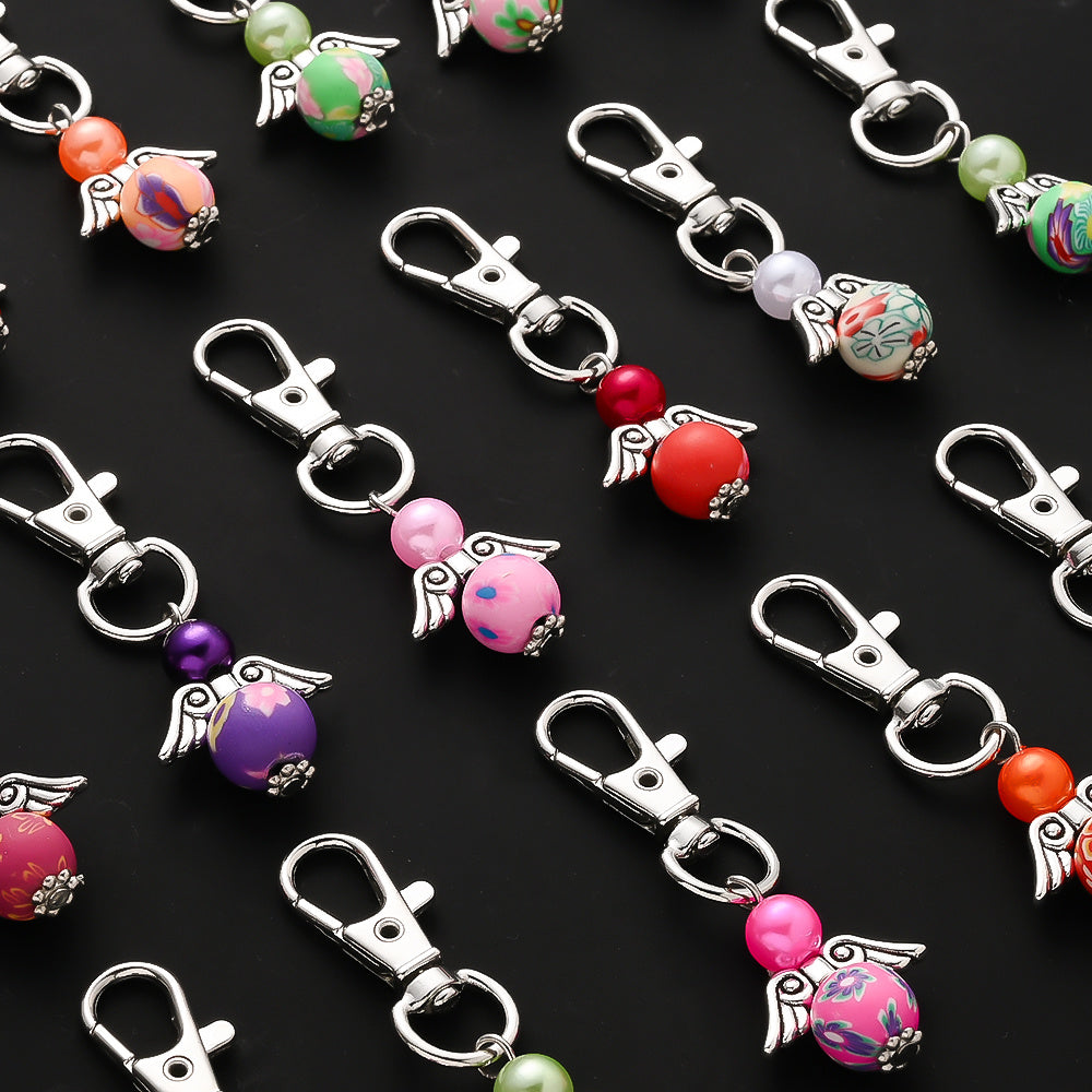 24pcs Clay Bead Angel Keychain Charms