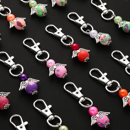 24pcs Clay Bead Angel Keychain Charms