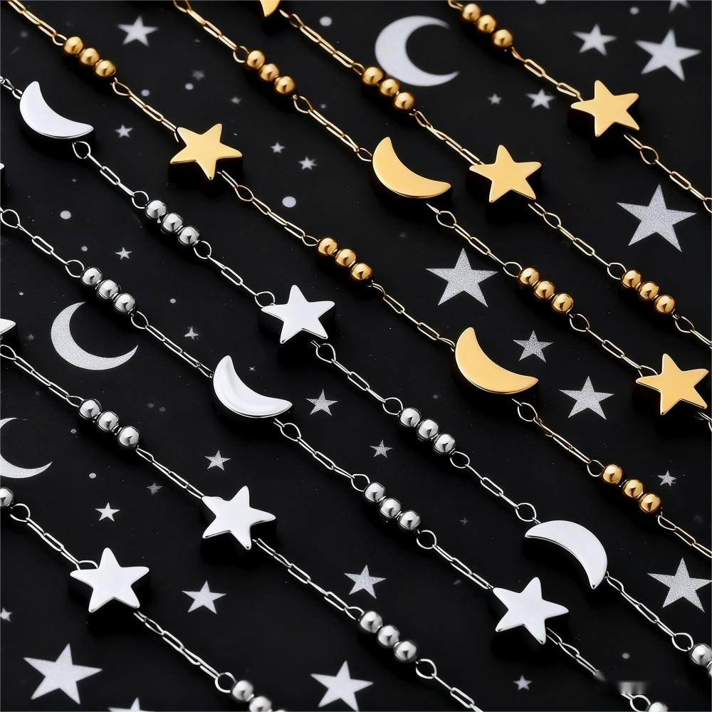 1m Gold & Silver Stainless Steel Star & Moon Bead Chain