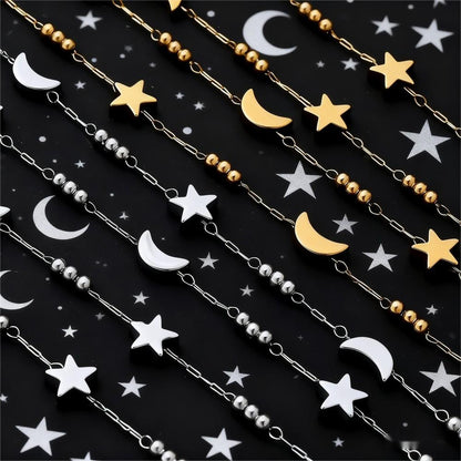 1m Gold & Silver Stainless Steel Star & Moon Bead Chain