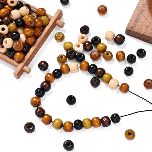 200pcs 9x11mm Round Large Hole Wooden Beads