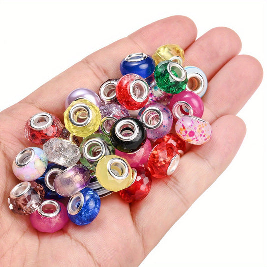 100pcs Rainbow Color Acrylic Spacer Beads 9x14mm Big Hole Flat Round