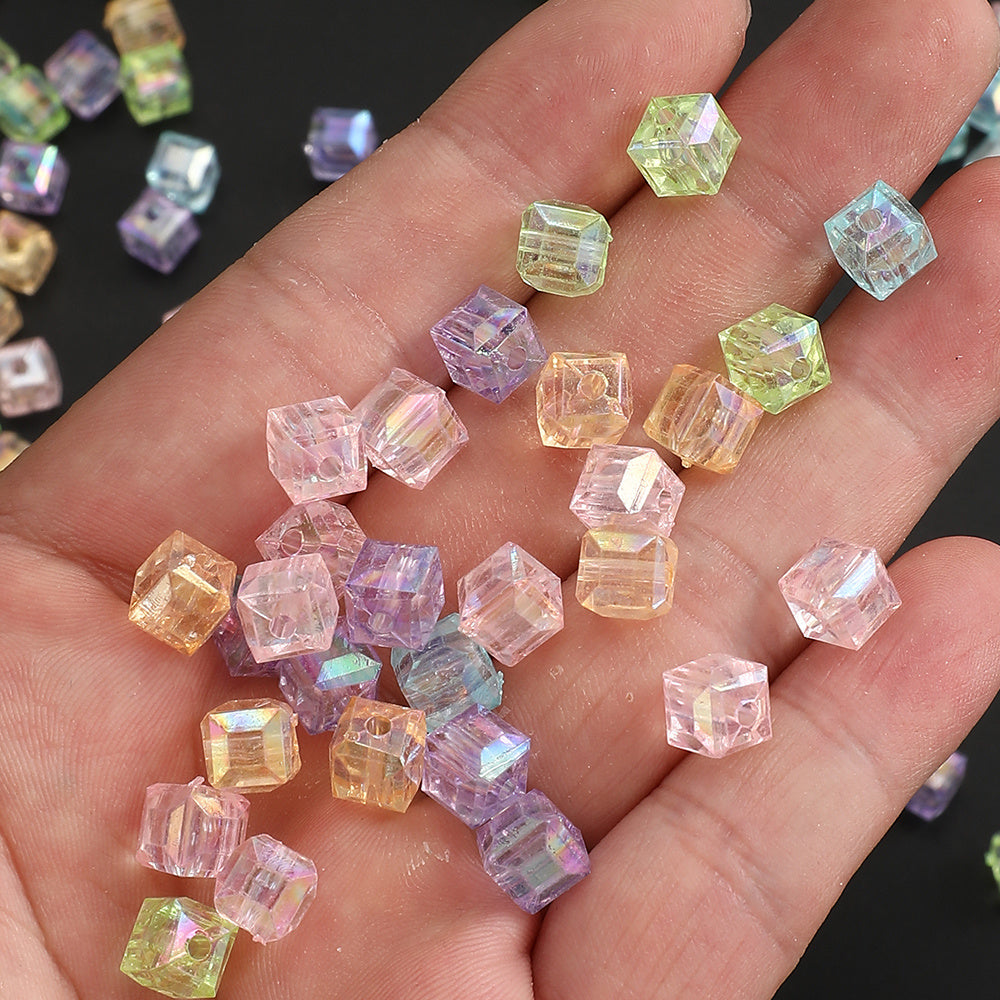 50/100pcs 8mm Ice Shape Square Faceted Acrylic Beads